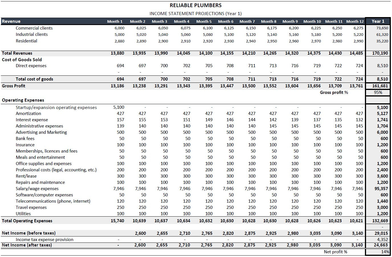 Plumbing Contractor Financial Plan | Excel Forecast & Budgeting Tool |Plumbing Business Financial Projection Excel Template