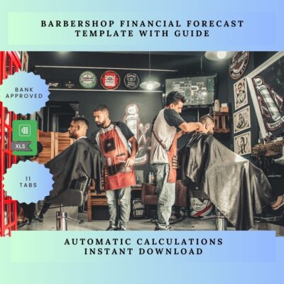 Barbershop financial template showing detailed expense tracking, including staff wages, rent, and supply costs